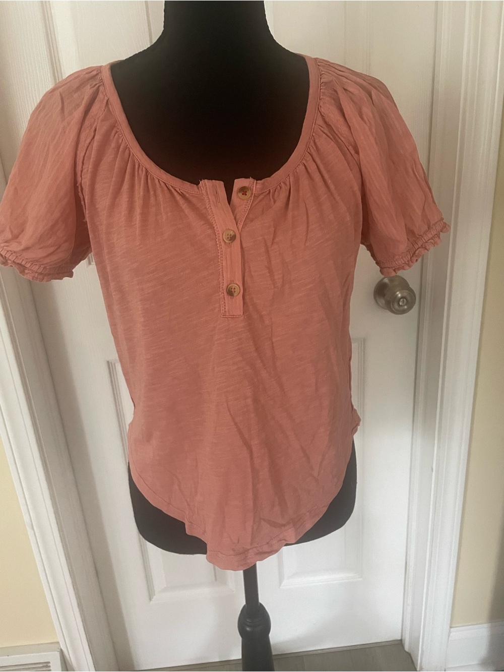 Anthropologie Women's Rust Pink Short Sleeve Henley Top
